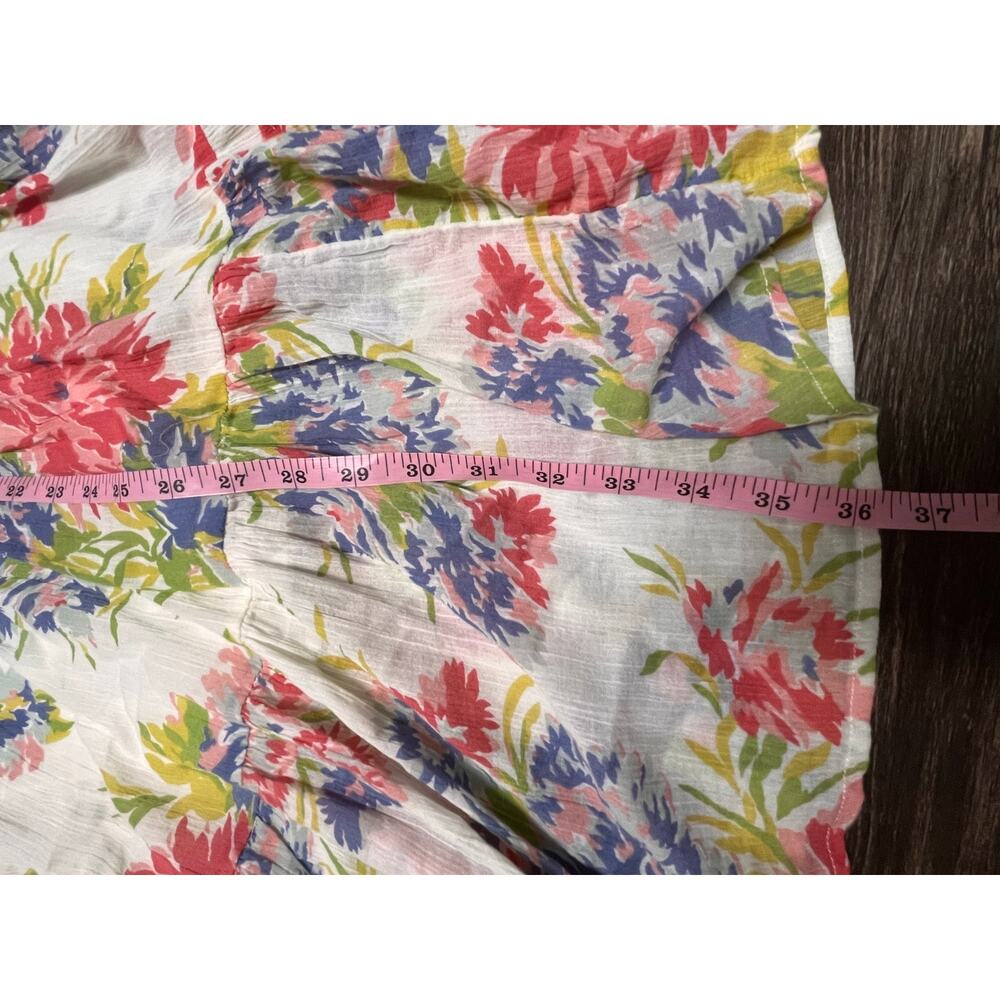 Chaps Denim Floral Tiered Maxi Skirt L 10/12 Cotton Boho Coastal Cottagecore - Picture 6 of 8